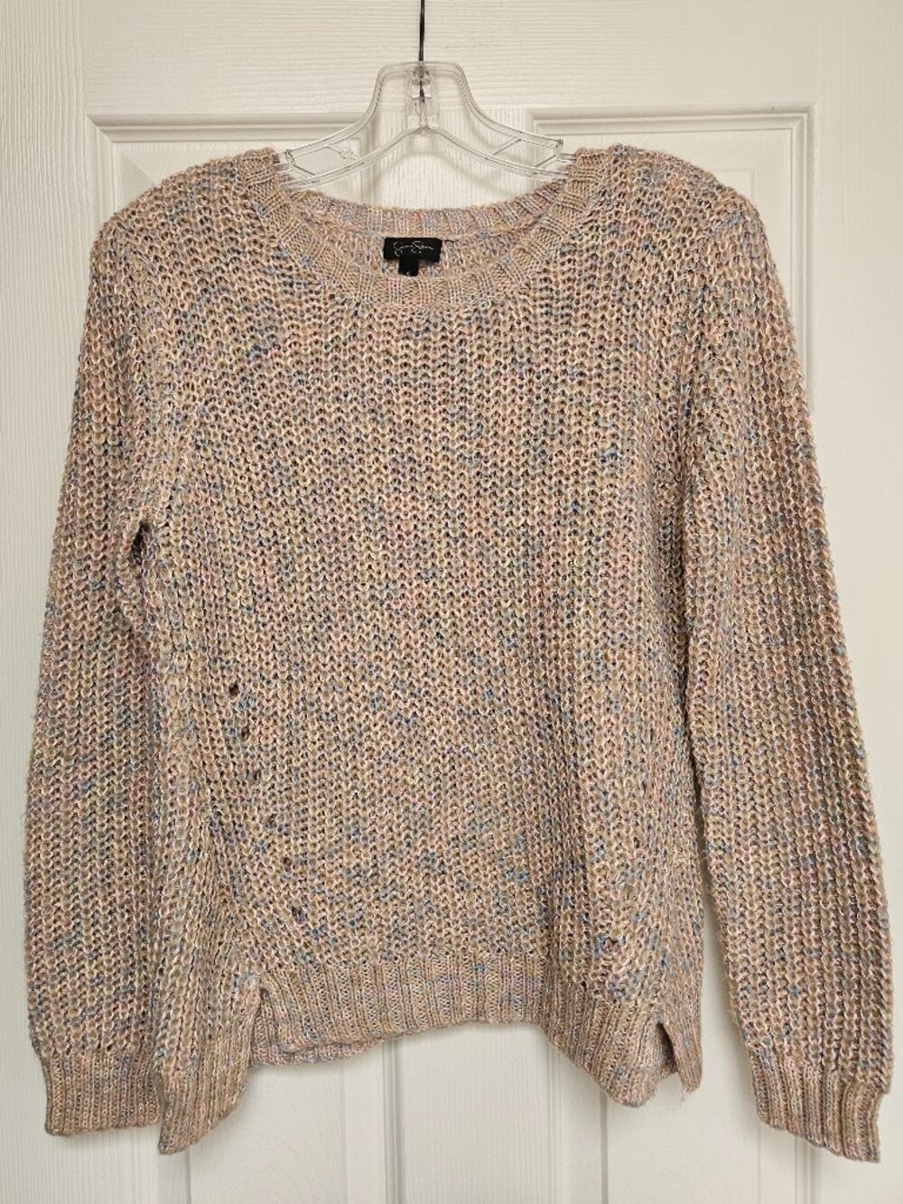 Jessica Simpson Dazy Crew-Neck Loose Knit Pink Multi Color Sweater S